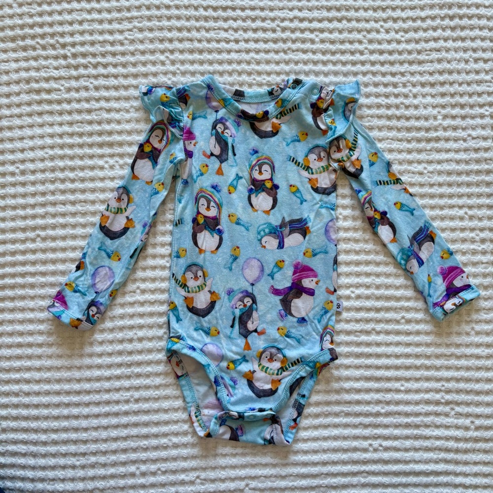 Birdie Bean Penny Penguin Bamboo Ruffle Shoulder Bodysuit Winter Holiday: 6-12M